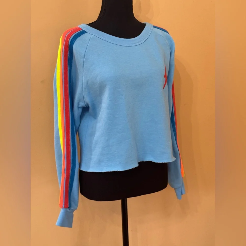 NWT AVIATOR NATION CREWNECK SWEATSHIRT NEON BOLT 5 STRIPES - Picture 12 of 14